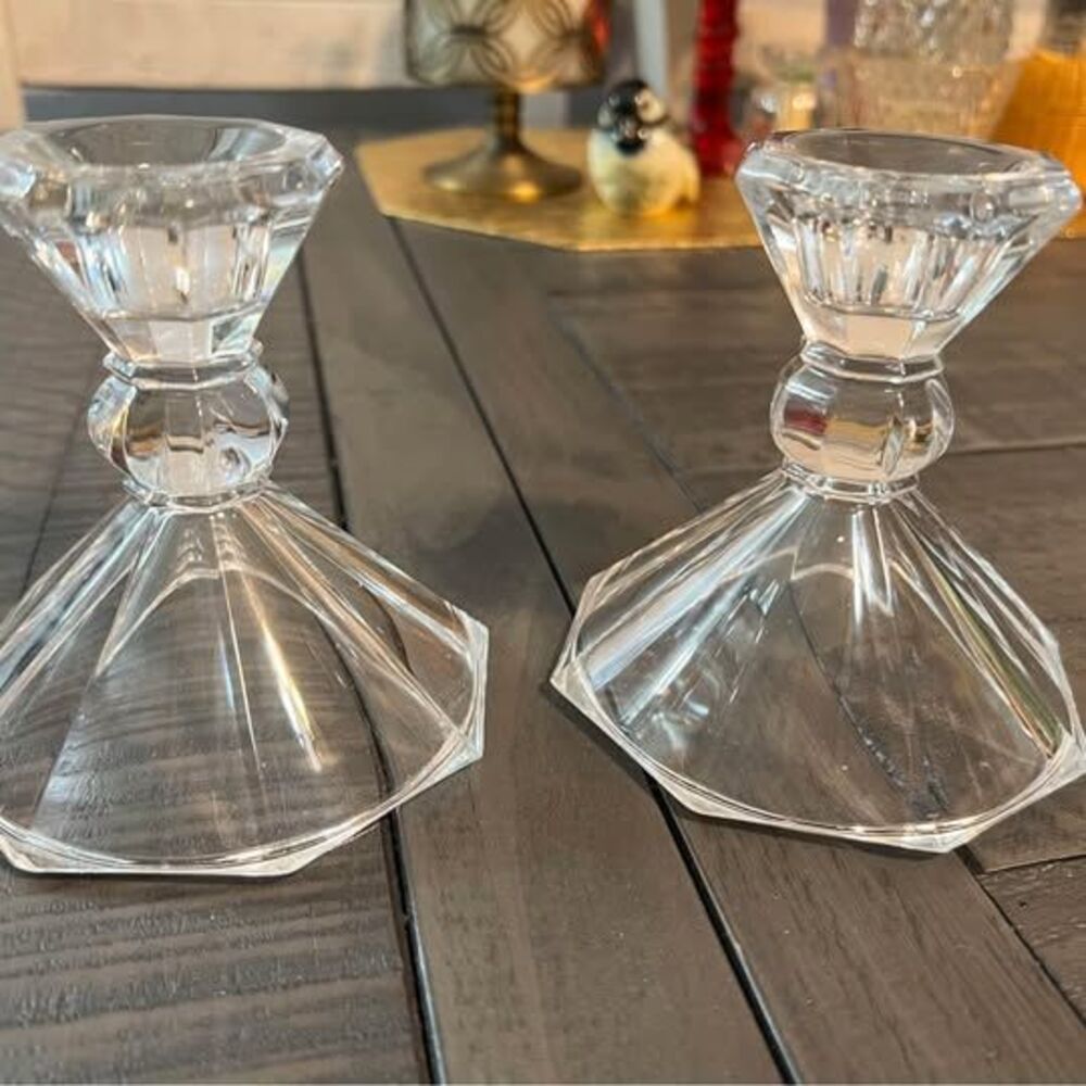 Clear Glass Candle Holders - Set of 2